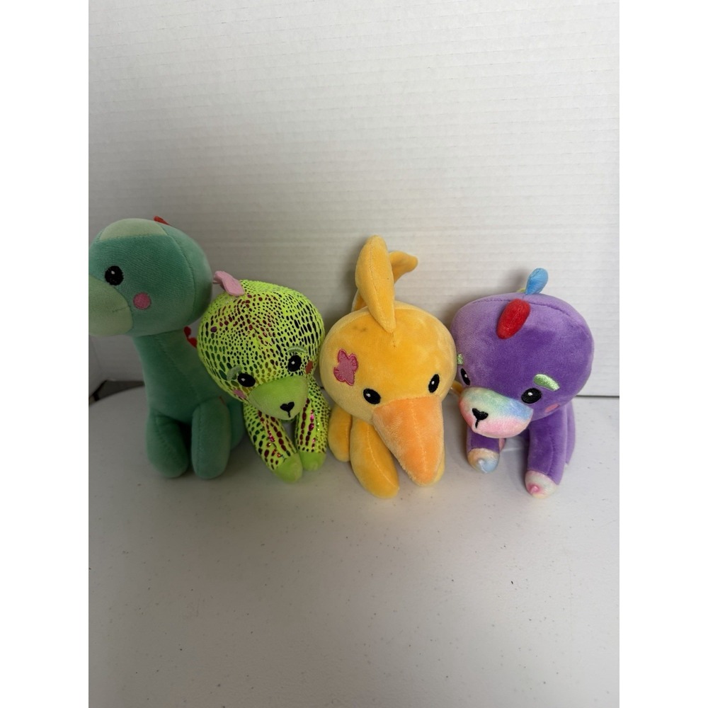Lot of 4 POMKinz‎ Pet Pals Plush Toys Colorful Animals Dino Duck Stuffed 6-8"